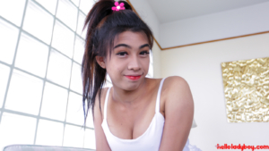 Pretty Transgirl shows plump boob cleavage