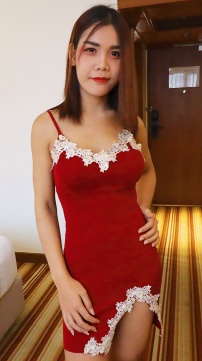 Ammy shapely trans body posing in tight burgundy dress