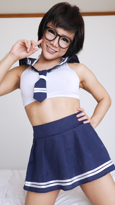 Jam B frisky Ladyboy posing in cute schoolgirl uniform